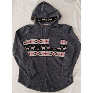 On The Byas Pullover Hoodie Blue Red White Deer 100% Cotton Womens Size Medium